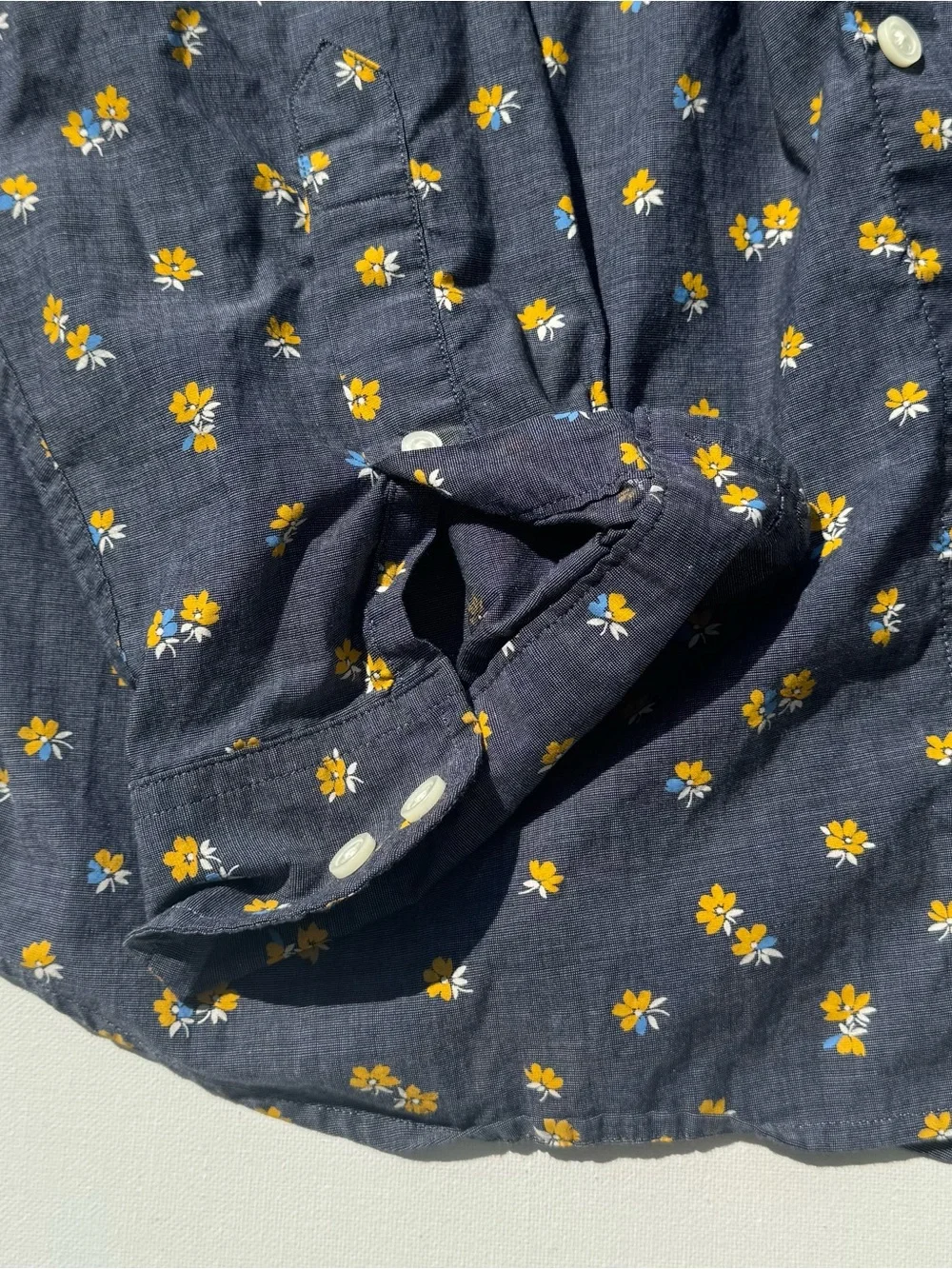 Banana Republic Navy Button-Down Shirt with Yellow Floral Print